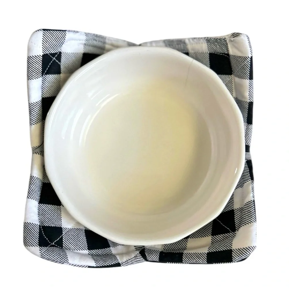 Hand Crafted Black Buffalo Plaid Fabric 100% Cotton Microwave Bowl Cozies
